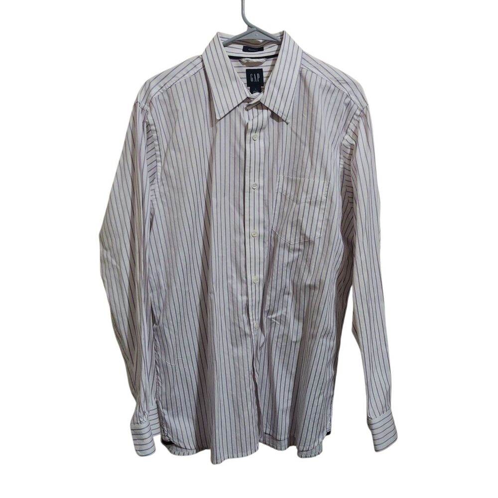 Gap White/Purple Stripe Long Sleeve Button Up Men's Shirt Size L